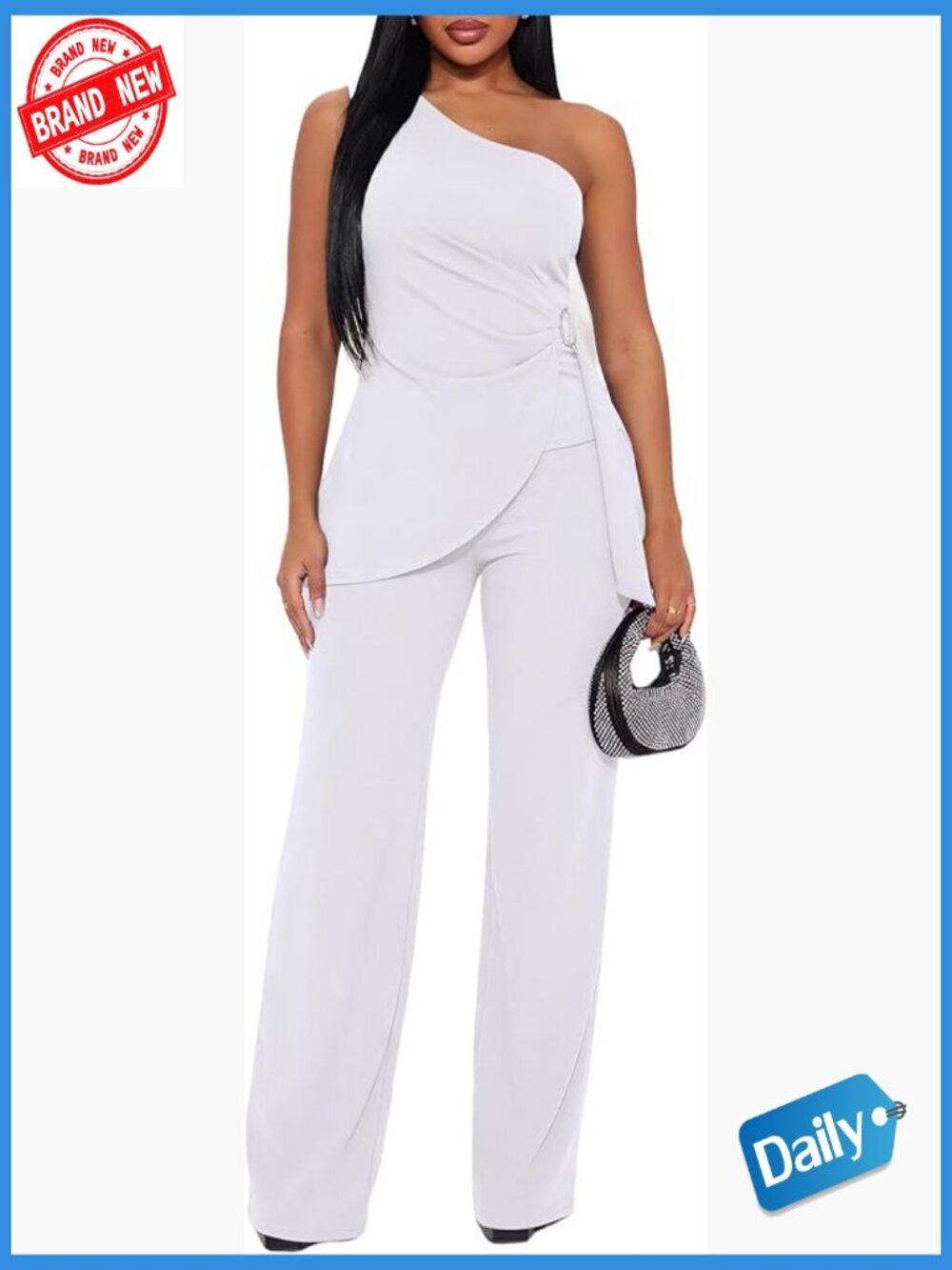 Sexy One Shoulder Top & Flare Pants Set 2 Piece Suit